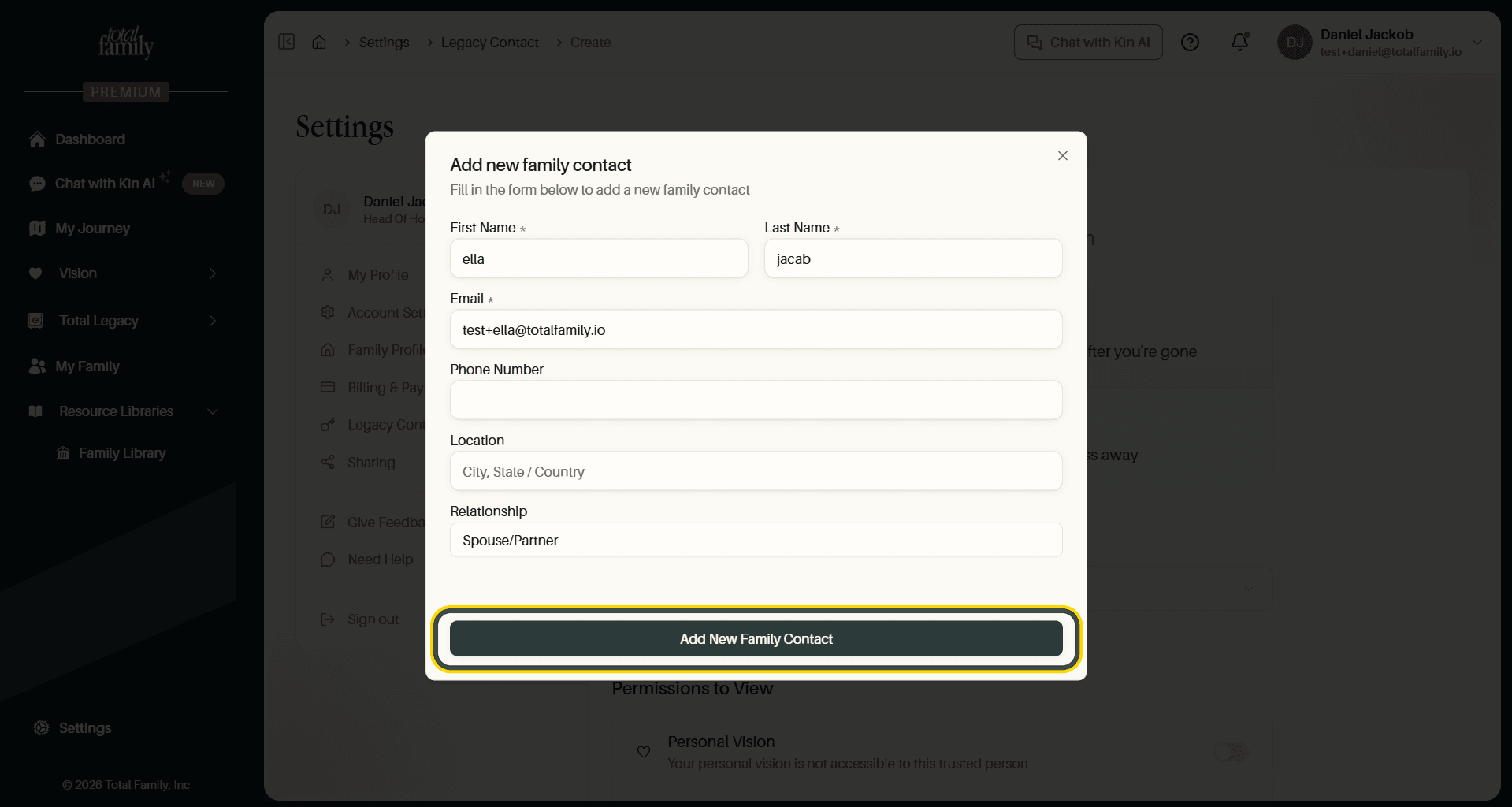The form filled in, with the submit button highlighted