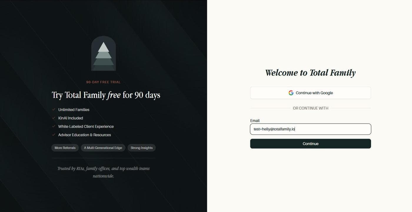 The advisor trial page and sign-in