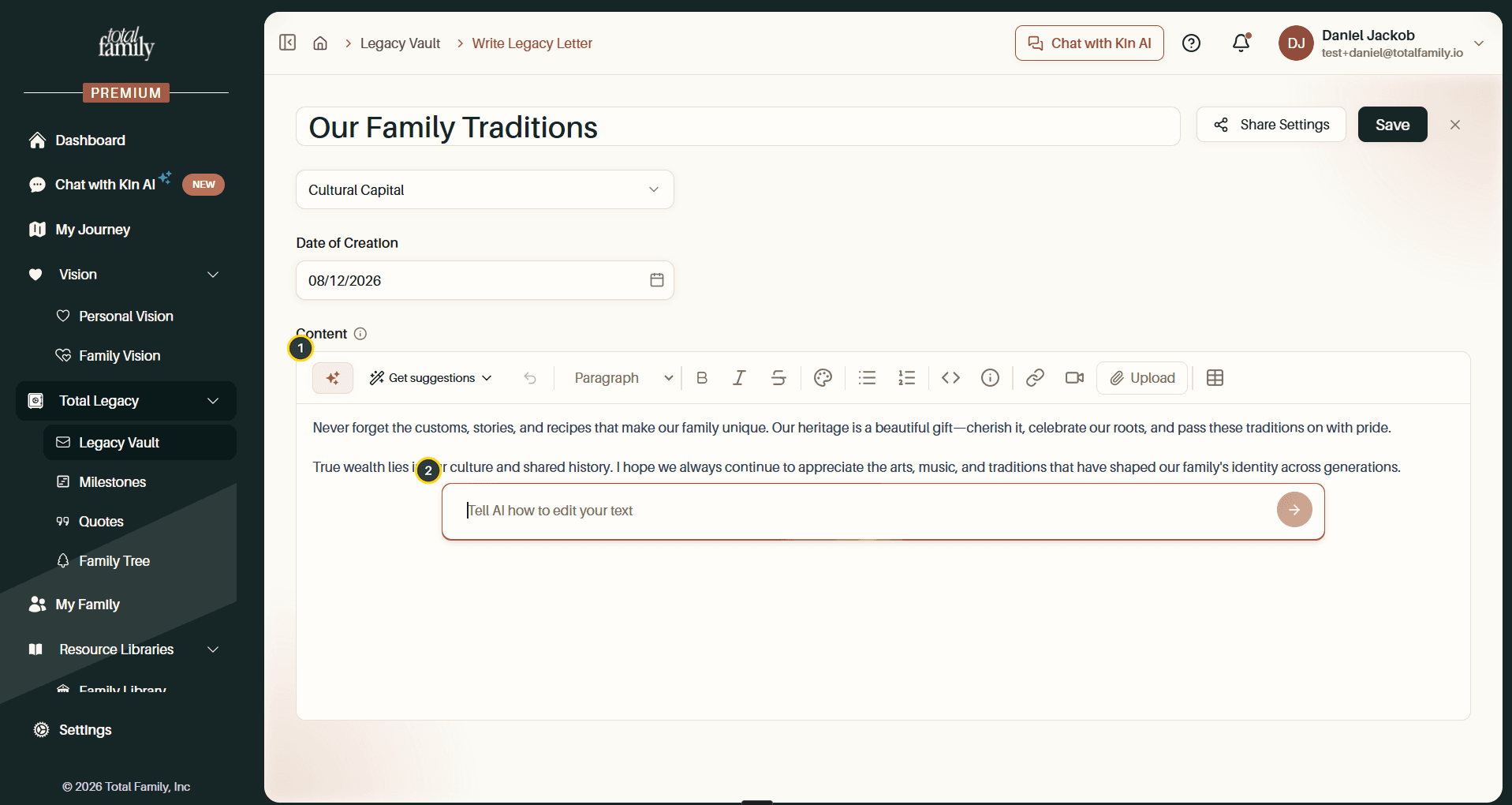 The AI button and its prompt box