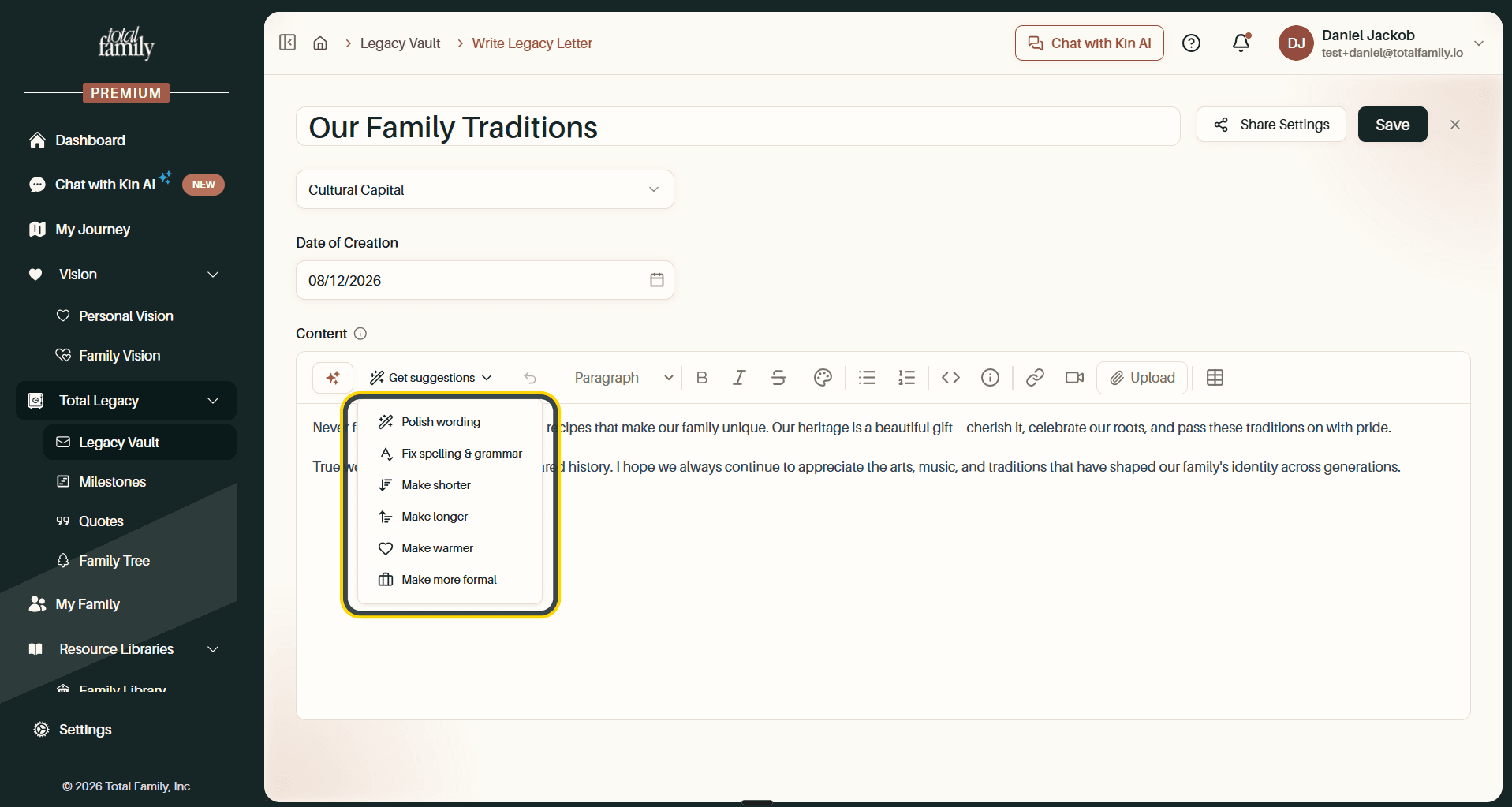 The Get suggestions menu open