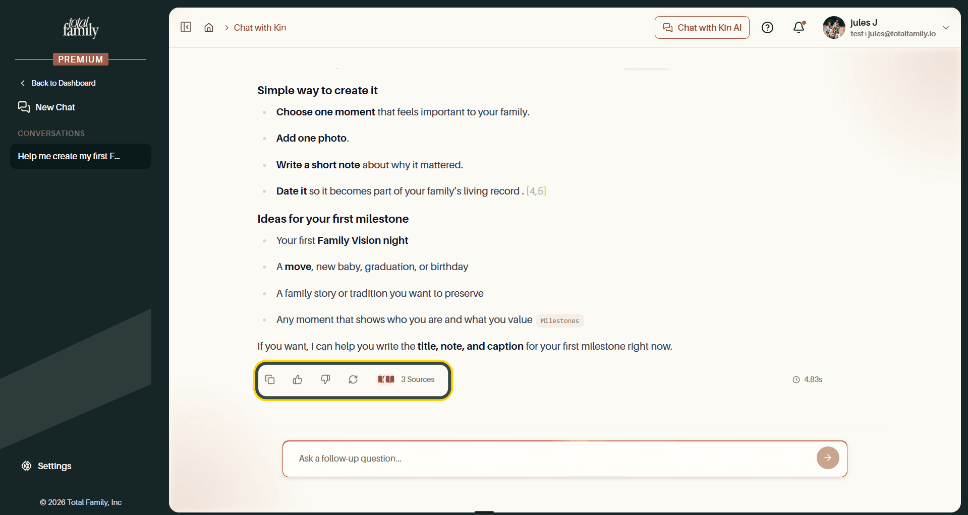 The actions beneath an answer, highlighted