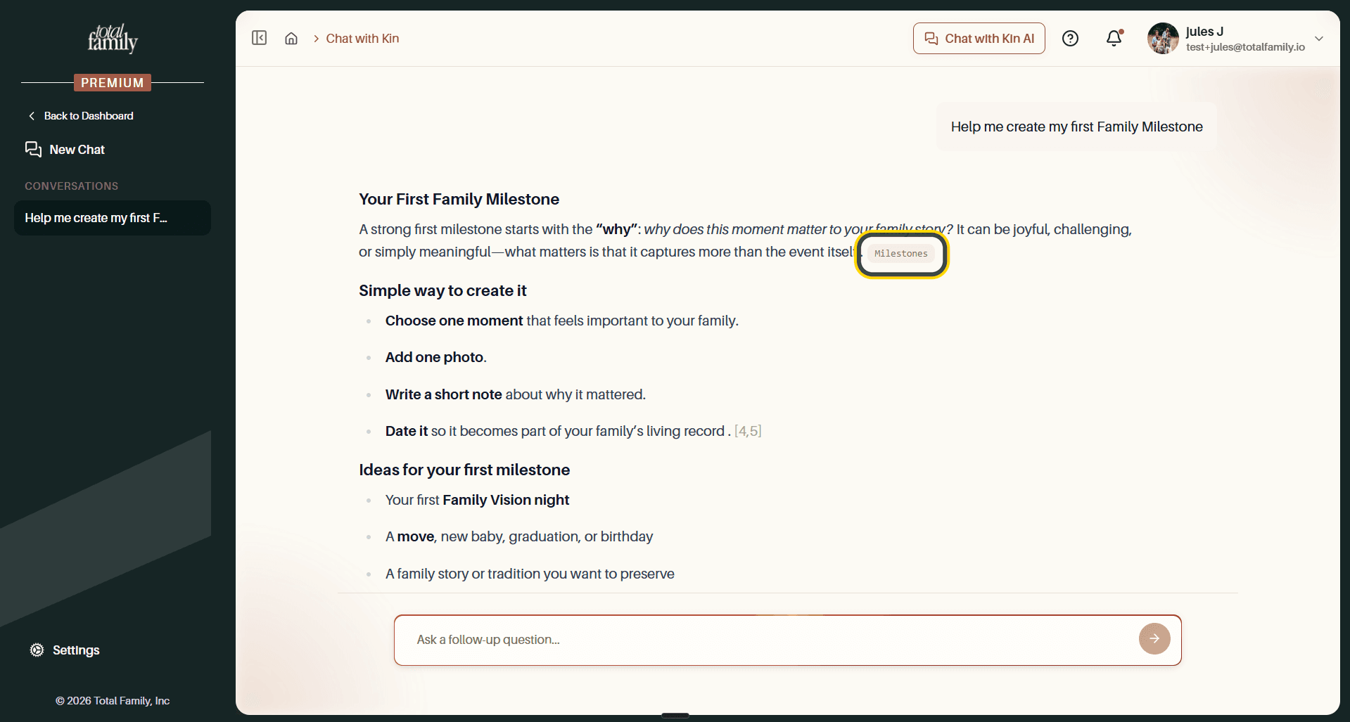 An answer from Kin, with a source chip highlighted