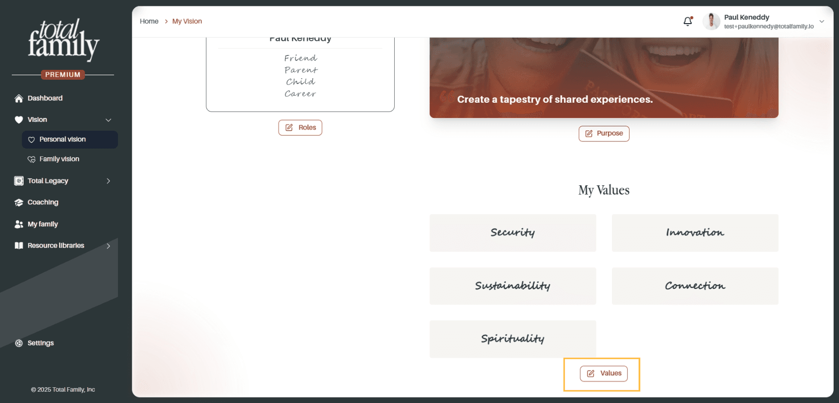 Edit Values Section