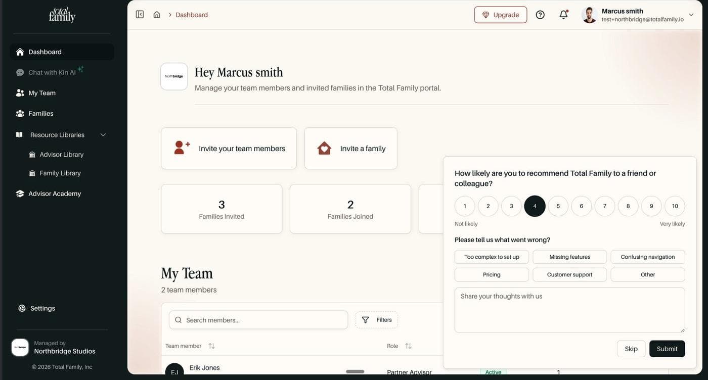 The recommendation check on the partner dashboard