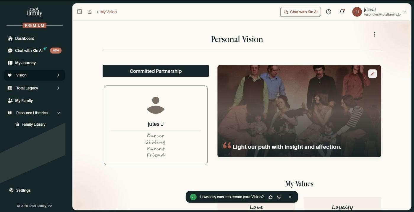 The feedback prompt after finishing a vision