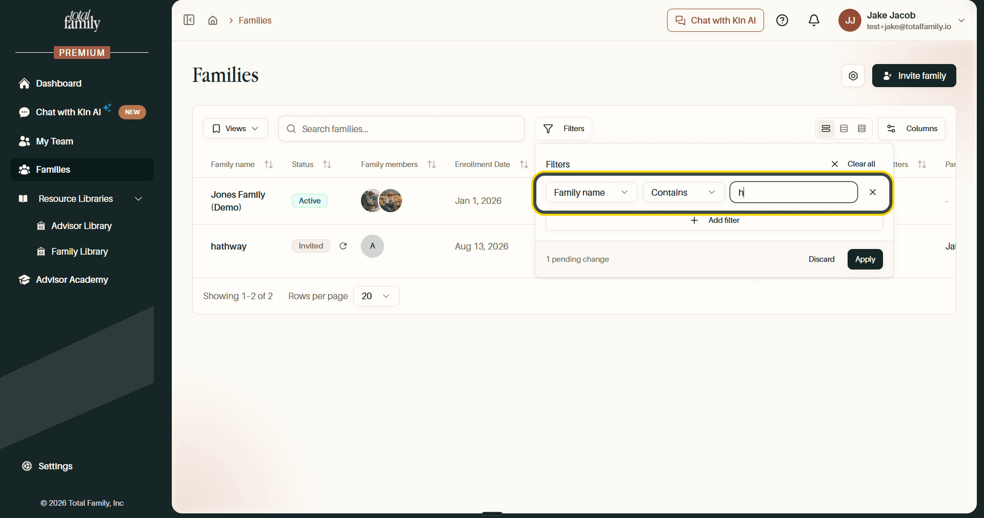 The filter builder, with the condition highlighted
