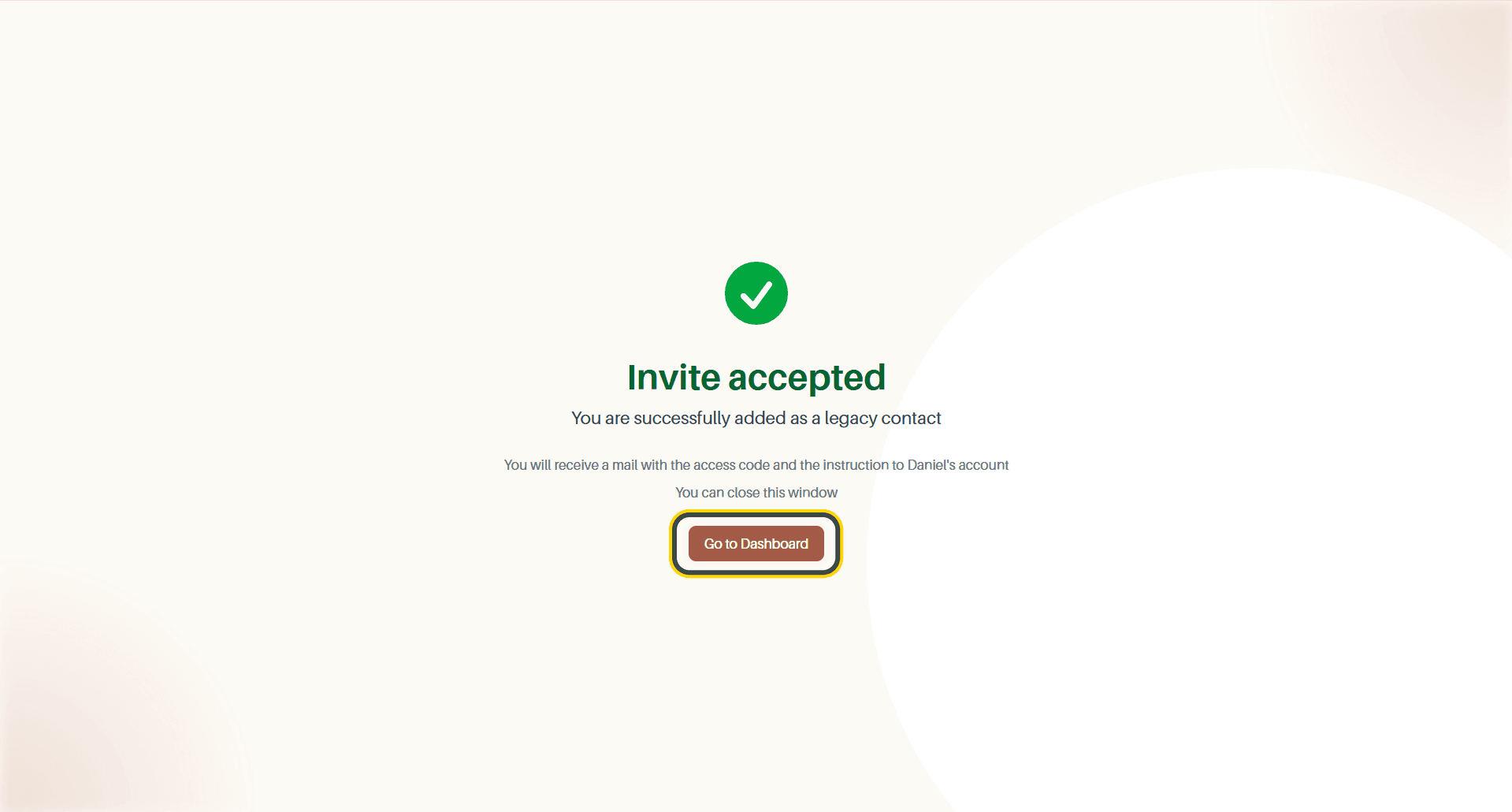 The invite accepted confirmation
