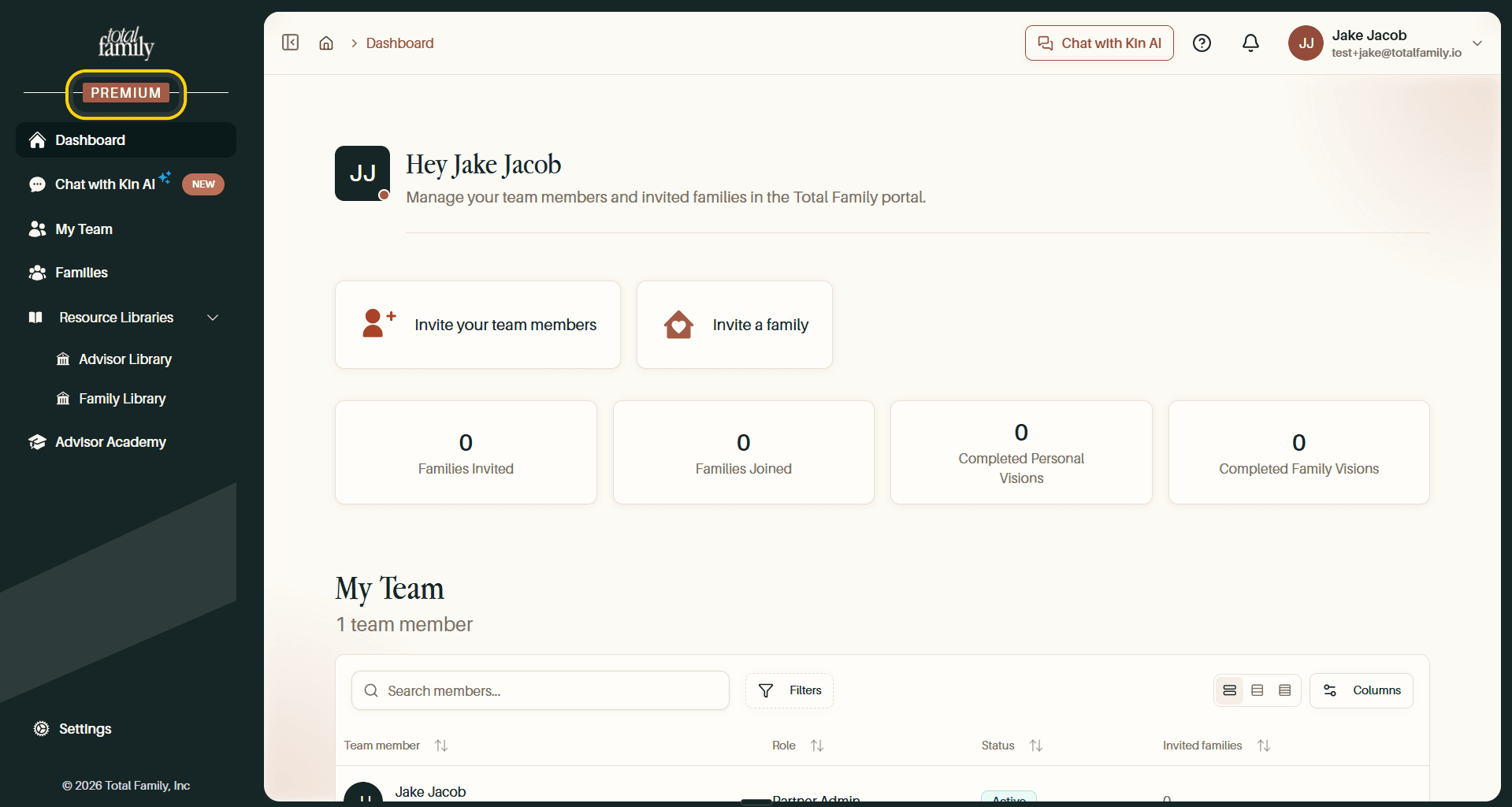 The partner dashboard after upgrading, with the PREMIUM badge highlighted