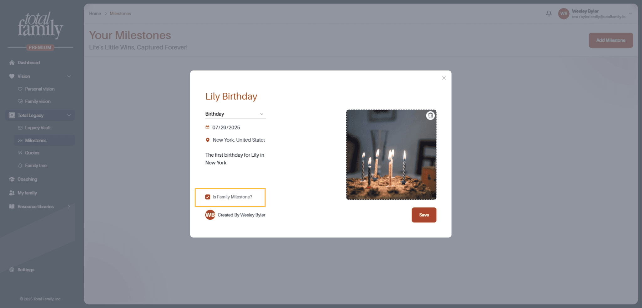 Private milestone note