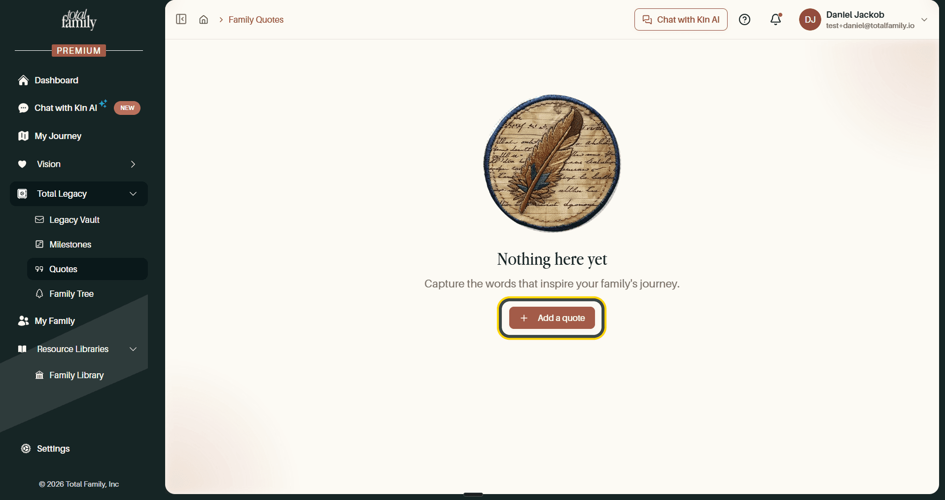 The empty Quotes page, with the Add a quote button highlighted