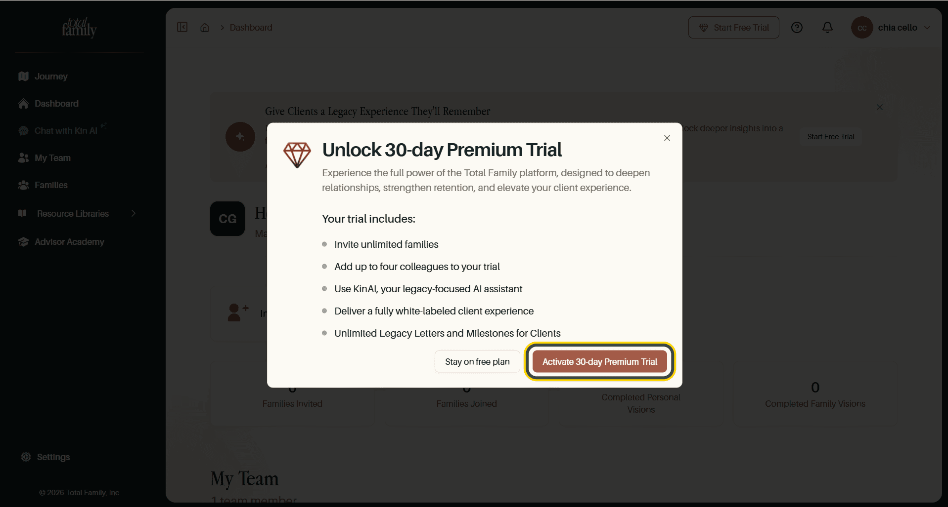 The 30-day trial dialog, with the activate button highlighted