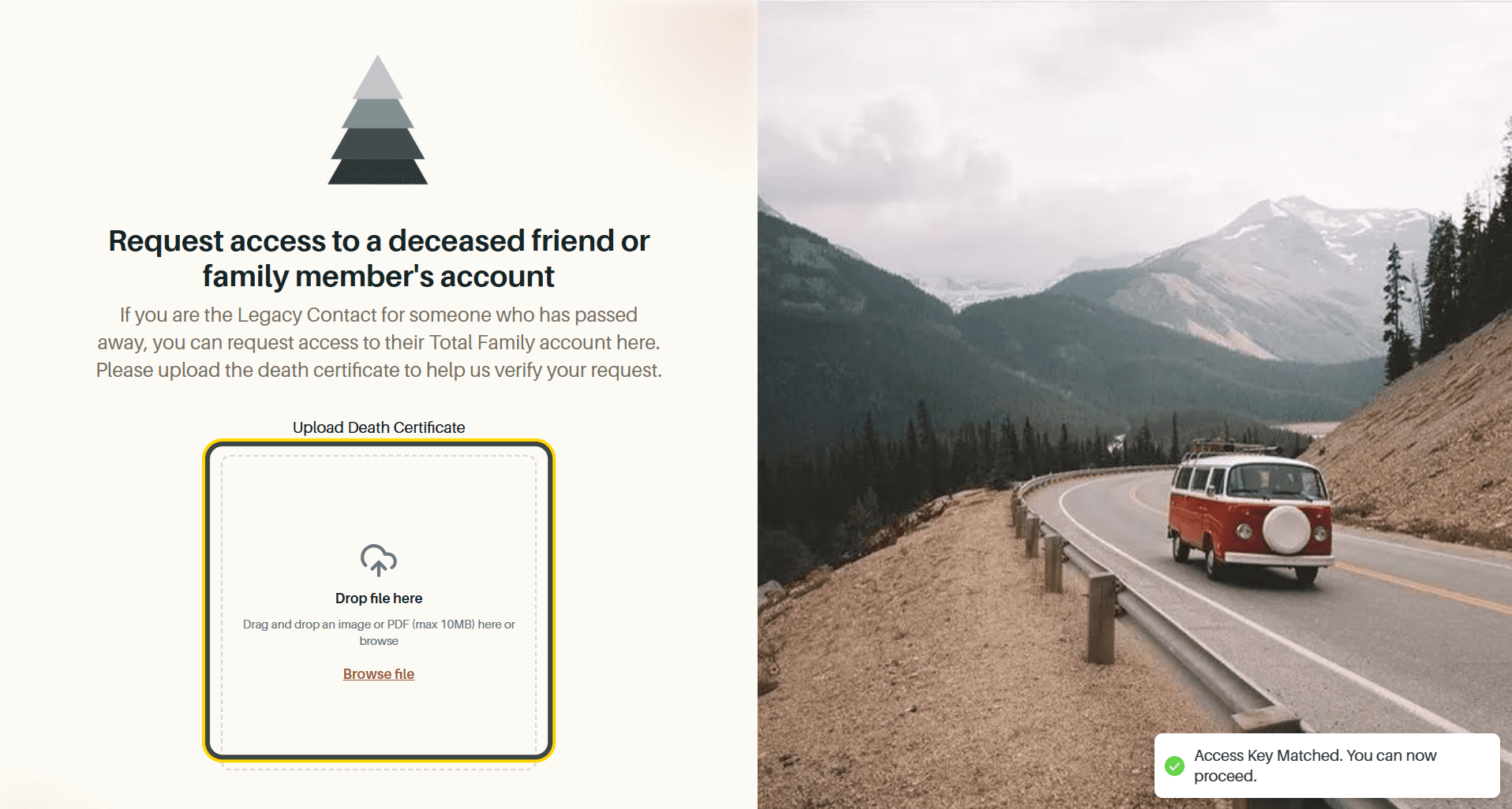 The death certificate upload step