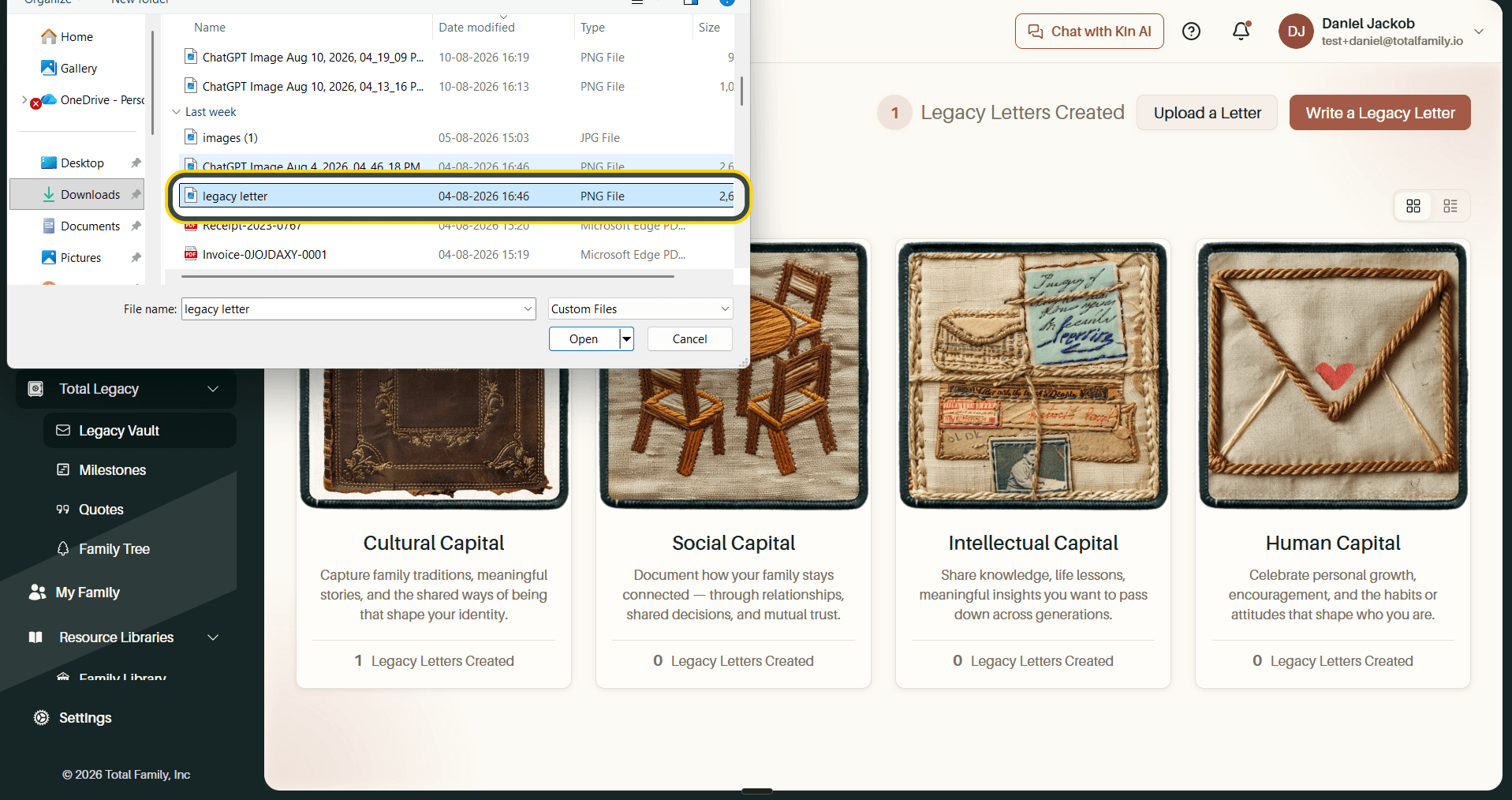 Choosing a file to upload