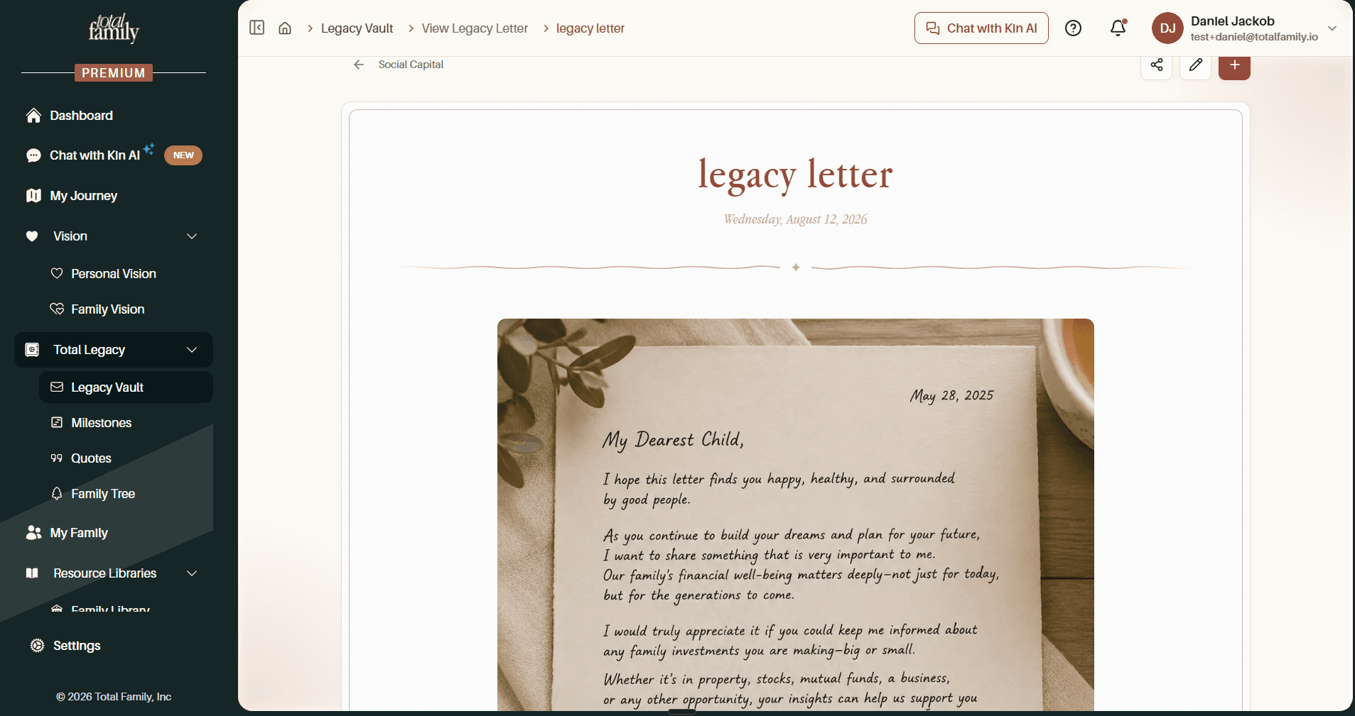 The uploaded letter saved and displayed