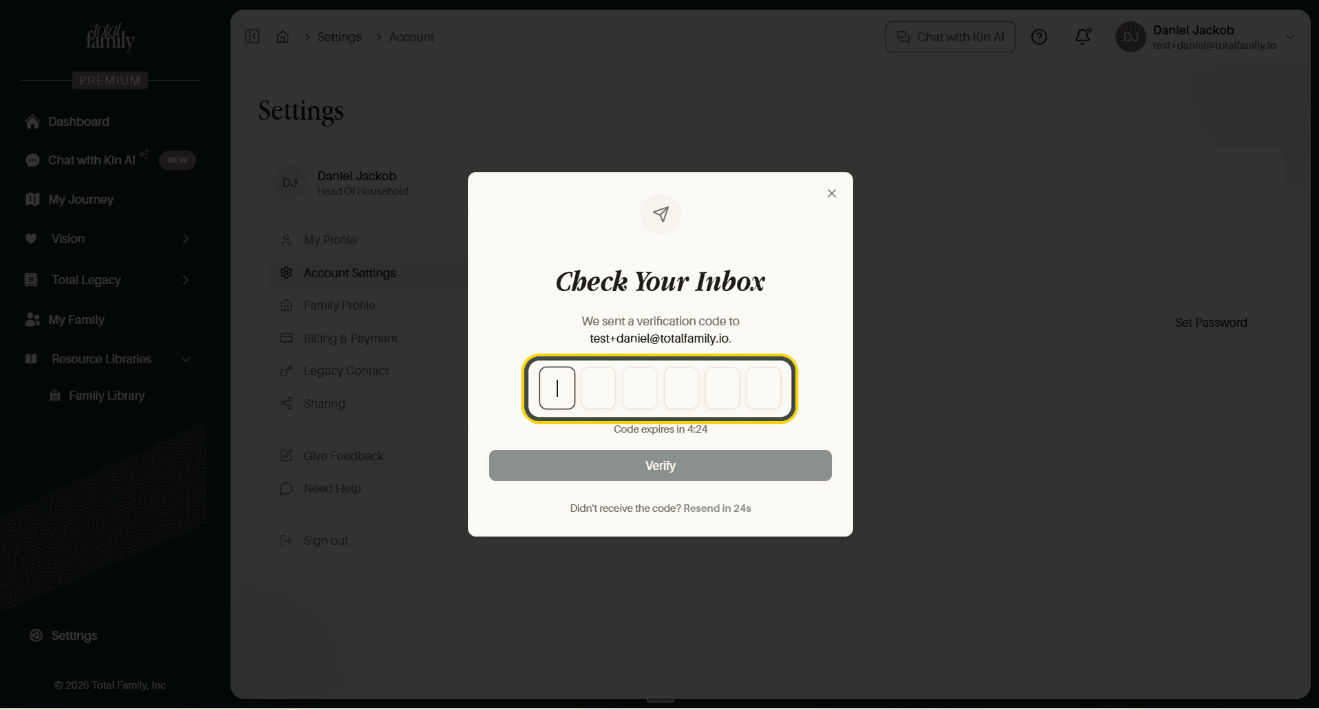 The code entry screen, with the six code fields highlighted