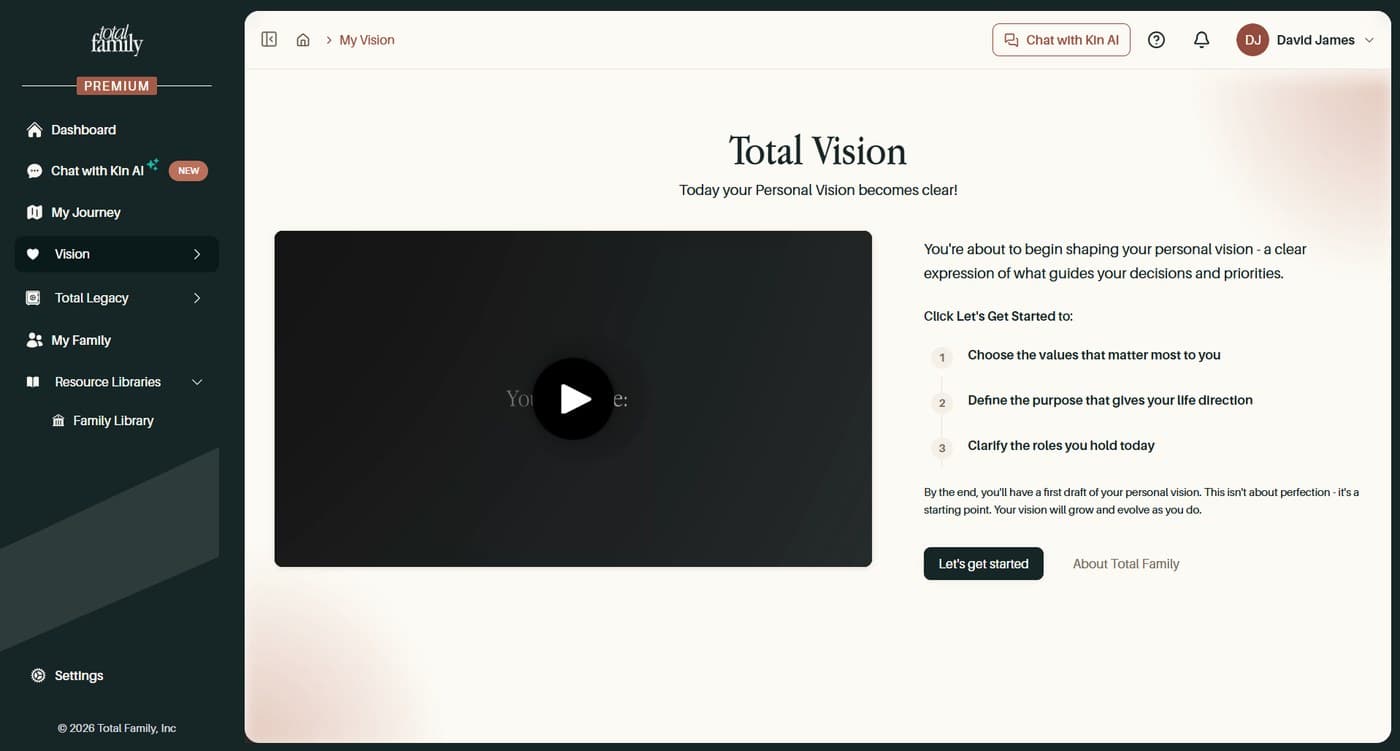The same page on a Premium account, with the vision ready to start