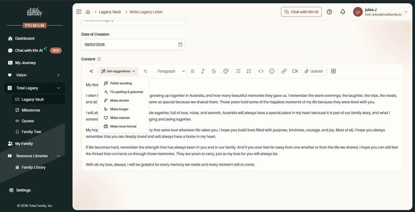 The suggestion menu in the content editor