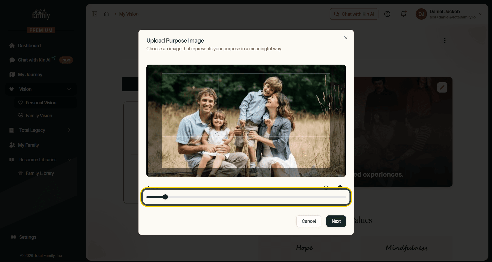 The crop view, with the zoom slider highlighted