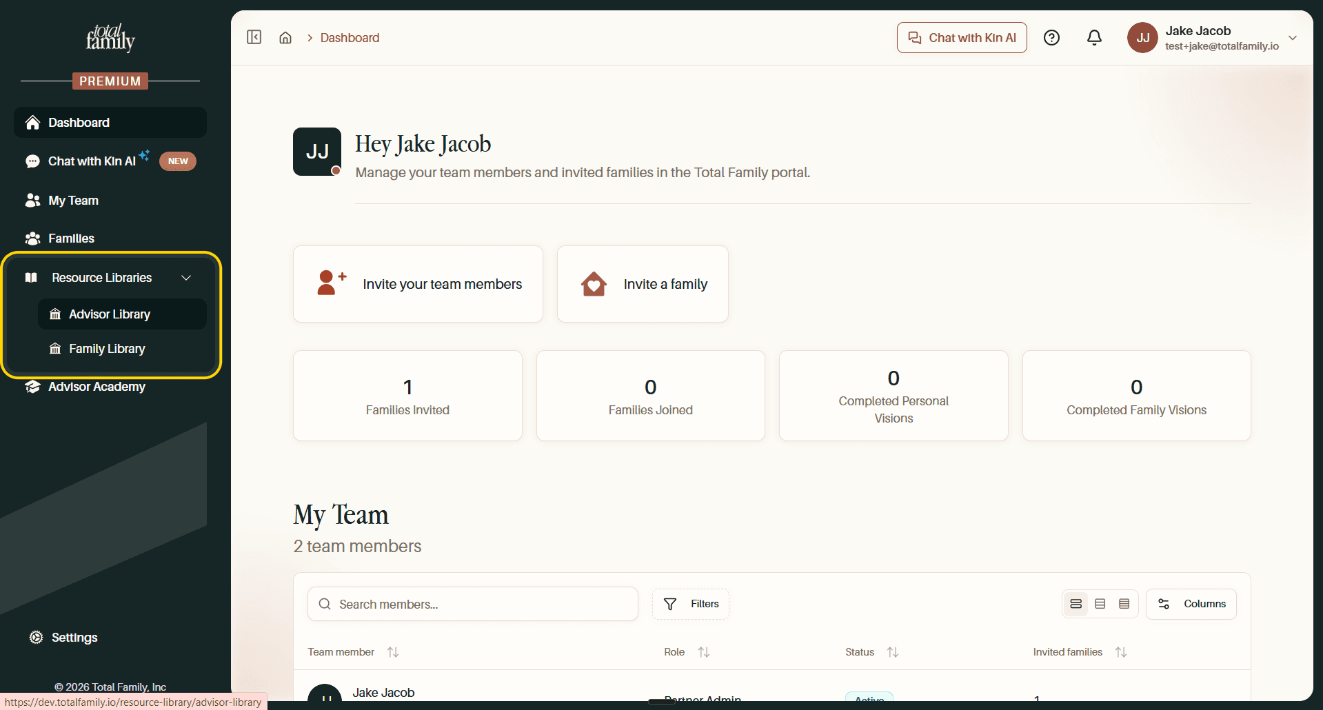 The dashboard sidebar, with the Resource Libraries group highlighted