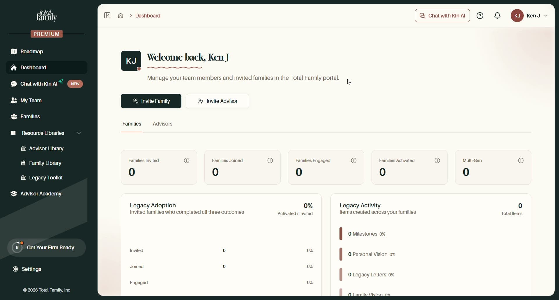The dashboard of a firm on Premium, with the PREMIUM badge in the sidebar