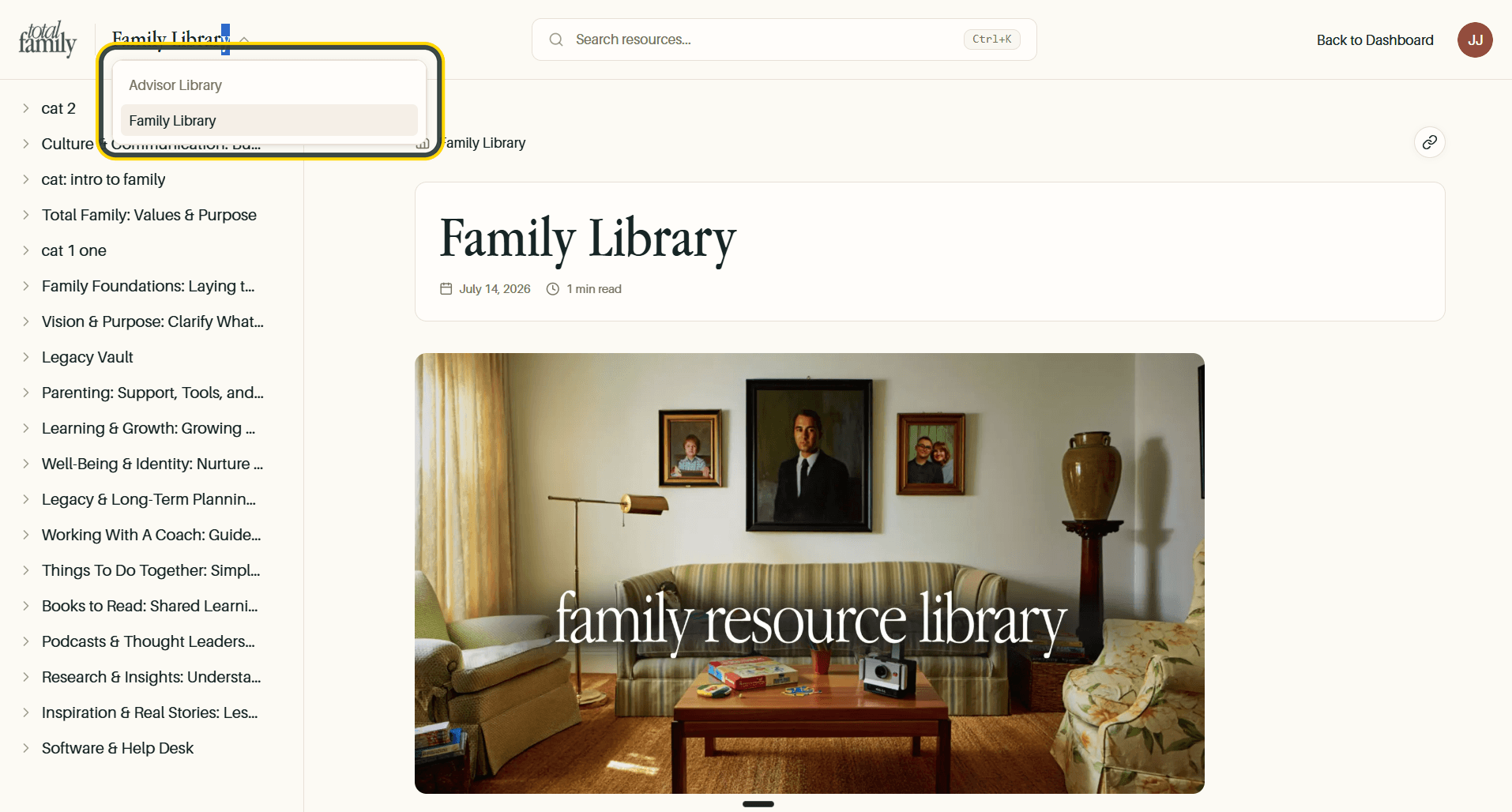 The library switcher open