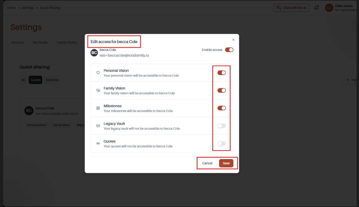 Guest Permissions View
