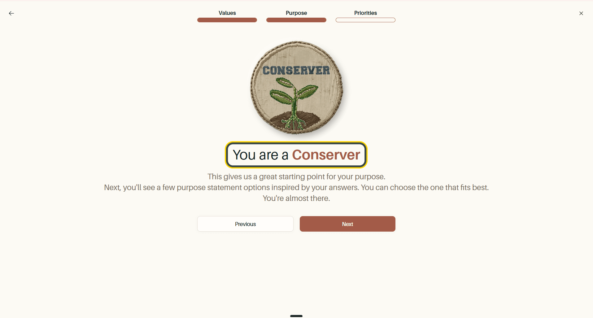 The archetype result screen, with the archetype name highlighted