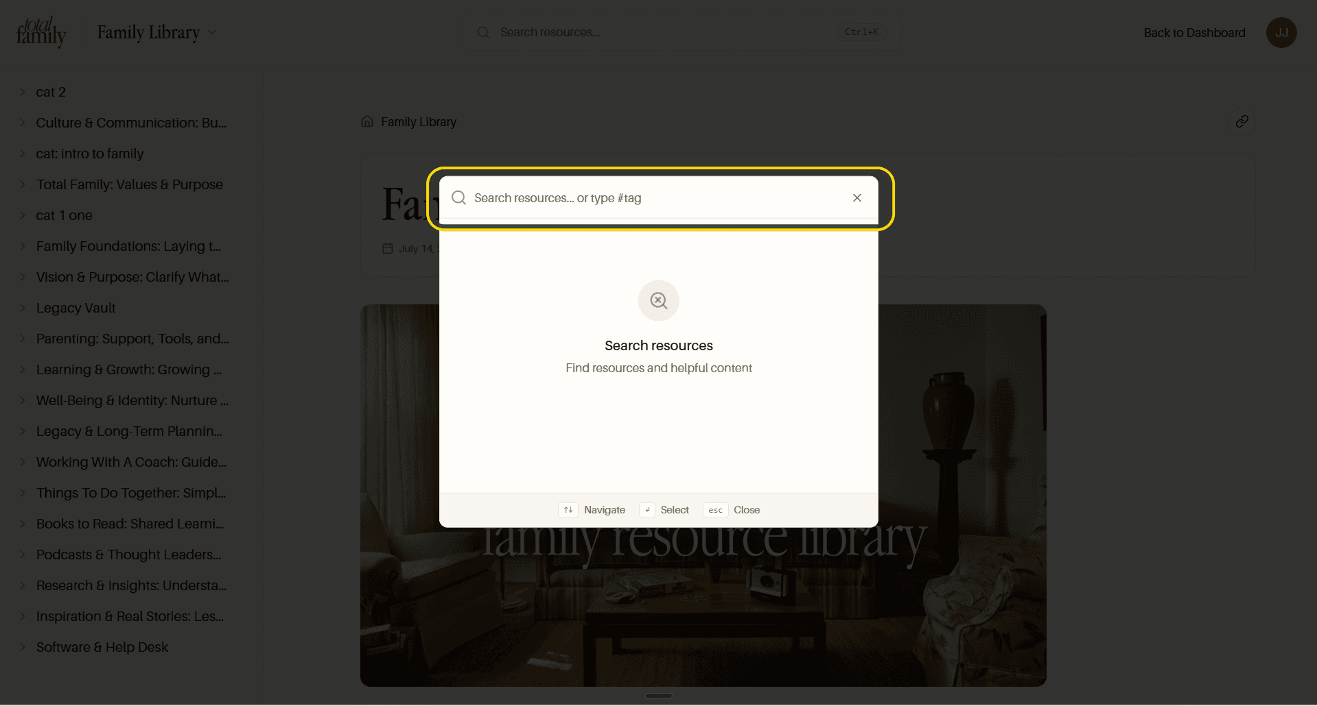 The search dialog before anything is typed