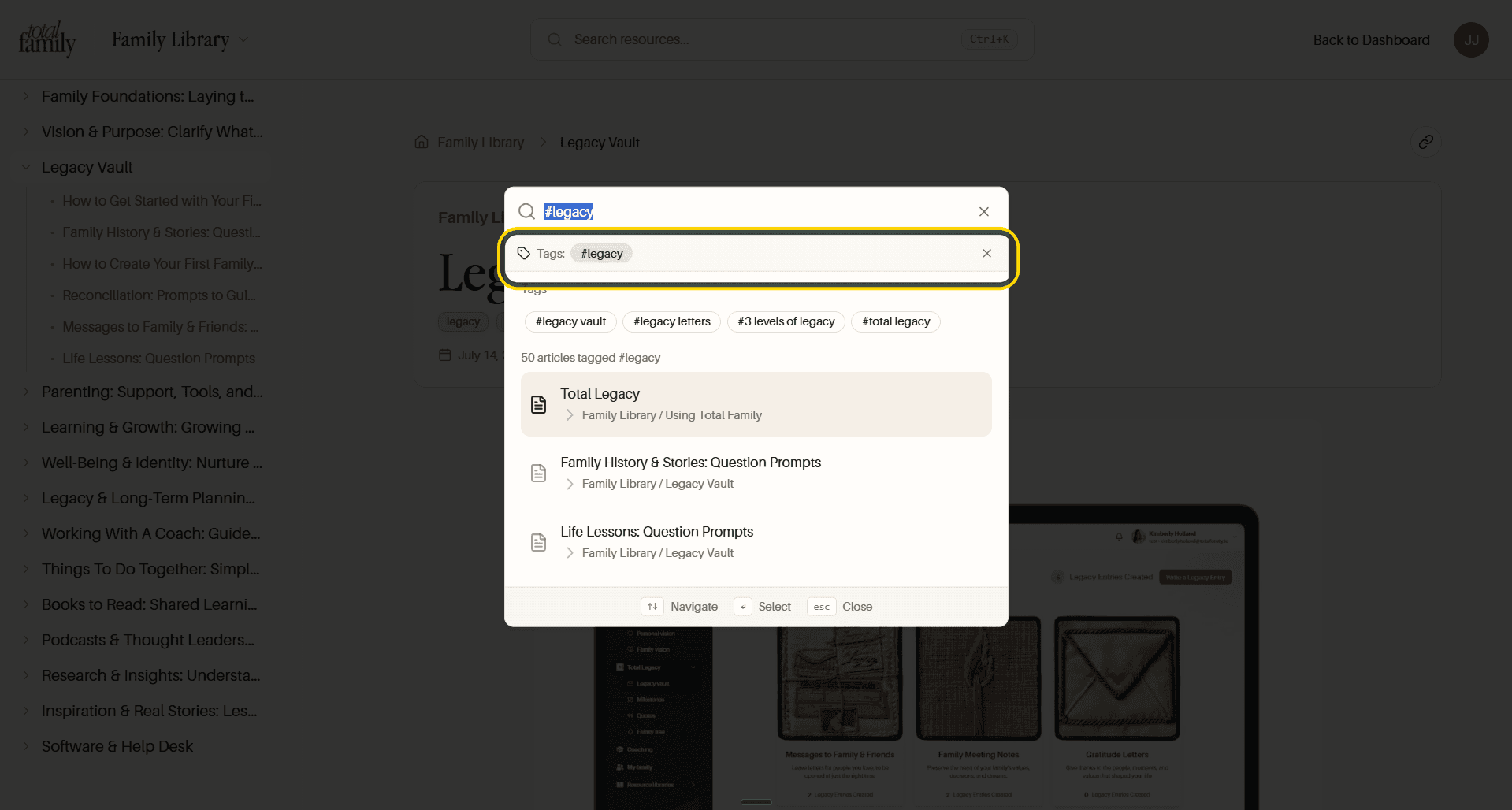 Tag search, with the related tags row highlighted