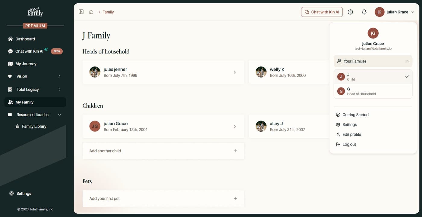 The switcher listing your families