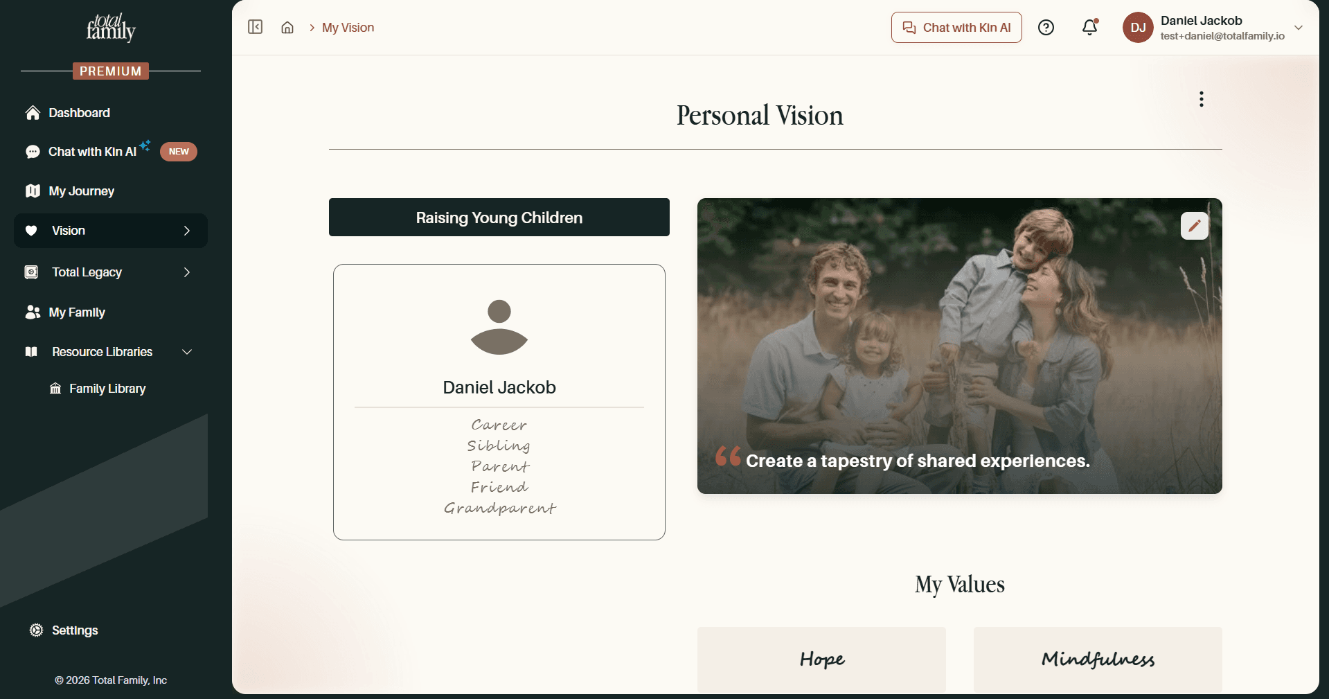 The Personal Vision page showing the new photograph